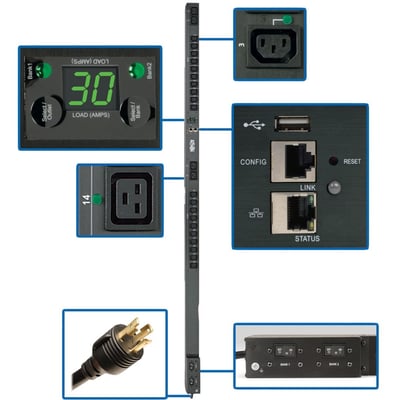 Tripp Lite by Eaton PDU 5.5kW Single-Phase Switched PDU Outlet Monitoring 208/230V Outlets (20 C13 & 4 C19) 0U LX Interface TAA