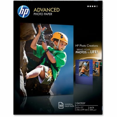 HP ADVANCED PHOTO PAPER, GLOSSY, 8.5X11, 50 CT