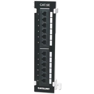 Patch Panel, Cat5e, Wall-mount, UTP, 12-Port, Black