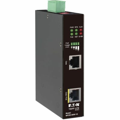 Tripp Lite by Eaton Industrial Gigabit Ethernet PoE injector 90W PoE++ 802.3bt Midspan -40"? to +75"? IP30 housing Dual 24-57VDC DIN rail 1 Port
