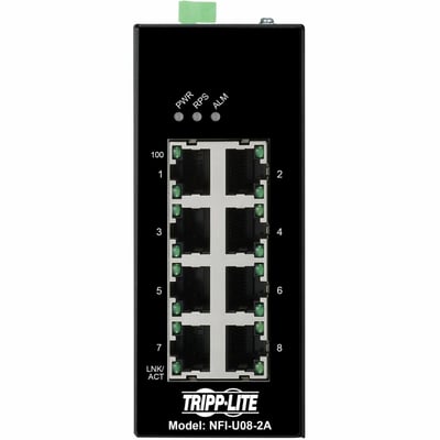 Tripp Lite by Eaton 8-Port Unmanaged Industrial Ethernet Switch - 10/100 Mbps, Ruggedized, -40 to 75C, EIP QoS, DIN Mount - TAA Compliant