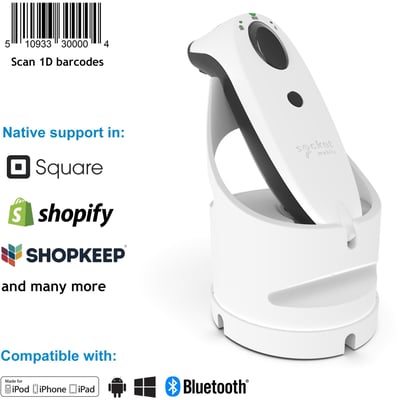 Socket Mobile SocketScan S700, Linear Barcode Scanner, White & White Charging Dock