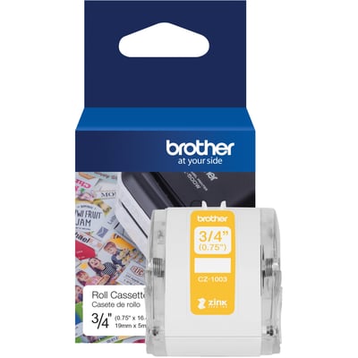Brother Genuine CZ-1003 continuous length " (0.75") 19 mm wide x 16.4 ft. (5 m) long label roll featuring Zero Ink technology