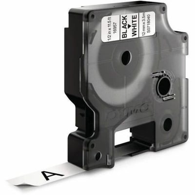 DYMO D1 TAPE, BLACK PRINT/ WHITE FABRIC, 1/2IN X 11 1/2FT