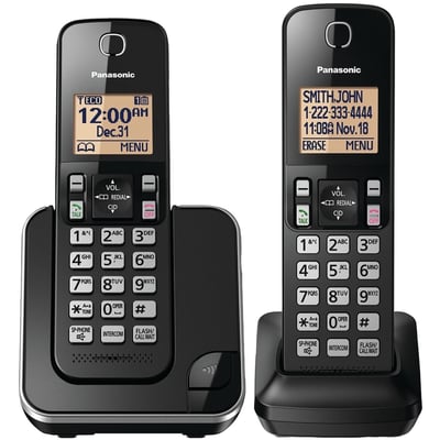 PANASONIC CORDLESS PHONE SYSTEM 2 HANDSETS BLACK