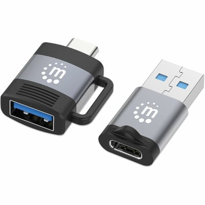 2-Piece Set: USB-C to USB-A and USB-A to USB-C Adapters, Male/Female conversions, 5 Gbps (USB 3.2 Gen1 aka USB 3.0), SuperSpeed USB, Black/Silver, Lifetime Warranty