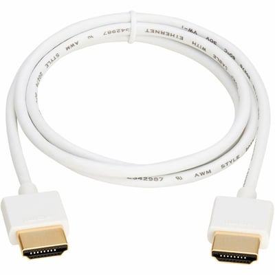 SLIM HDMI CABLE W ETHERNET VIDEO/AUDIO UHD 4K M/M WHITE 3FT