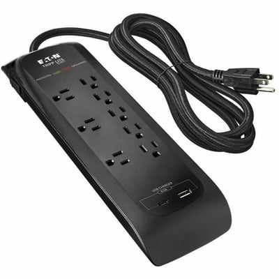8-OUTLET SURGE PROTECTOR 5-15R 2400J 2 USB CHARGING PORTS 8FT CORD