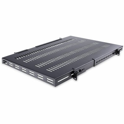 StarTech.com 1U 4-Post 19.5 to 38in Adjustable Mounting Depth Vented Rack Mount Shelf - Heavy Duty Fixed Rack Shelf - 330lbs / 150kg - 27.5in Deep
