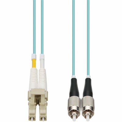 AddOn 10m LC to FC Aqua OM4 Duplex OFNR (Riser-Rated) Fiber Patch Cable