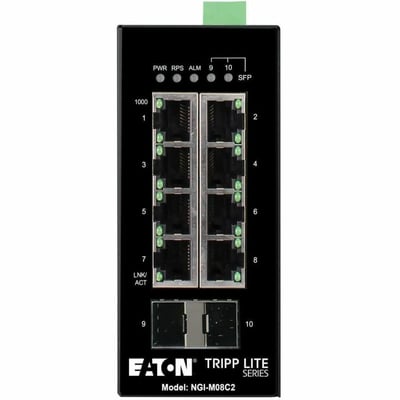 Tripp Lite by Eaton 8-Port Managed Industrial Gigabit Ethernet Switch - 10/100/1000 Mbps, 2 GbE SFP Slots, -40 to 75C, DIN Mount - TAA Compliant