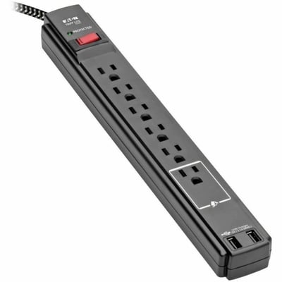 Tripp Lite by Eaton Safe-IT 6-Outlet Surge Protector 2 USB Charging Ports 10 ft. Cord 5-15P Plug 990 Joules Antimicrobial Protection Black