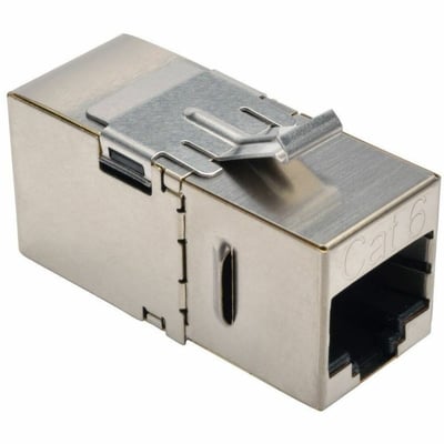 Tripp Lite by Eaton Cat6 Straight-Through Modular Shielded In-Line Snap-In Coupler with 90-Degree Down-Angled Port (RJ45 F/F)