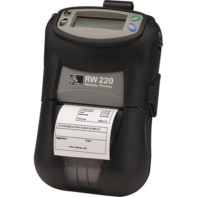 Zebra RW 220 Mobile Direct Thermal Printer - Monochrome - Portable - Receipt Print - USB - Serial - Bluetooth - Battery Included
