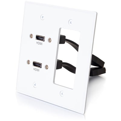 DOUBLE HDMI + DECORA WALL PLATE WHITE