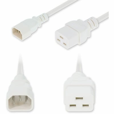 AddOn 3ft C14 Male to C19 Female Industrial Grade 14 AWG 250V at 15A PVC SJT (Service Junior Thermoplastic) White Power Cable