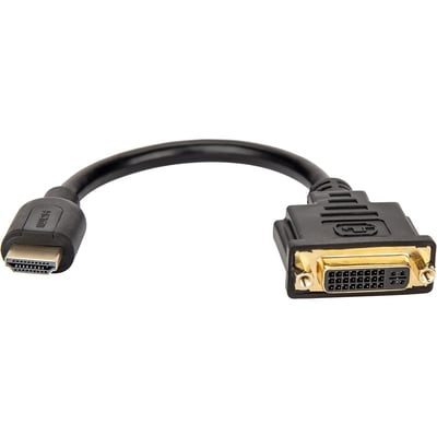 Rocstor Premium 8in HDMI to DVI-D Video Adapter F/M- HDMI Female to DVI Male for Computers, Monitors, Notebook, Video Device - 8" - 1 Retail Pack - 1 x HDMI Female - 1 x DVI-D (24+1) Male - Gold Platted - Shielding - Black CABLE