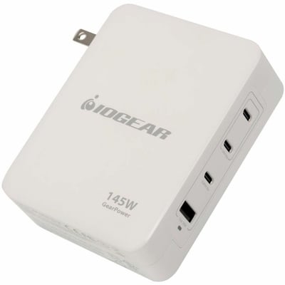 IOGEAR GEARPOWER 145W MULTIPORT CHARGER GAN 4 PORT USB-C CABLE WALL