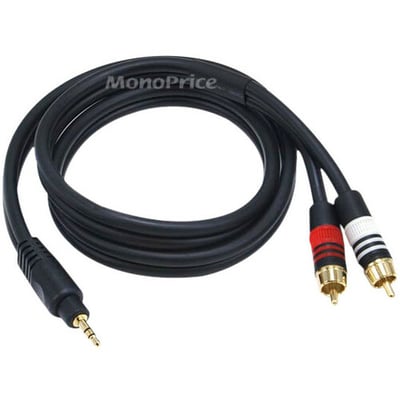3FT PREMIUM 3.5MM STEREO MALE TO 2RCA MALE 22AWG CABLE (GOLD PLATED) - BLACK