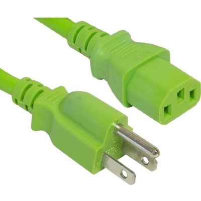 ENET 5-15P to C13 2ft Green External Power Cord / Cable NEMA 5-15P to IEC-320 C13 10A 18AWG 2'
