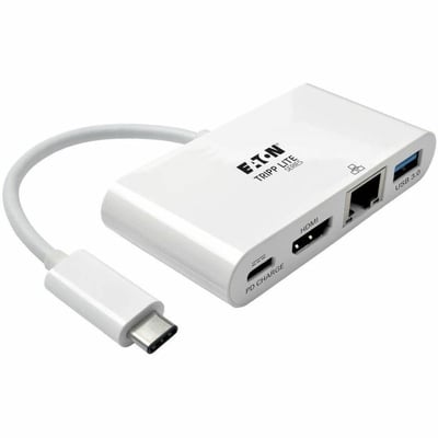Tripp Lite by Eaton USB-C Multiport Adapter - HDMI USB 3.x (5Gbps) Hub Port Gigabit Ethernet 60W PD Charging HDCP White