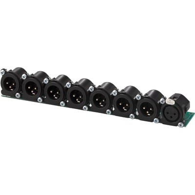 ONE FEMALE XLR-3 INTO SEVEN MALE XLR-3 OUT (1/2 RACK WIDE).