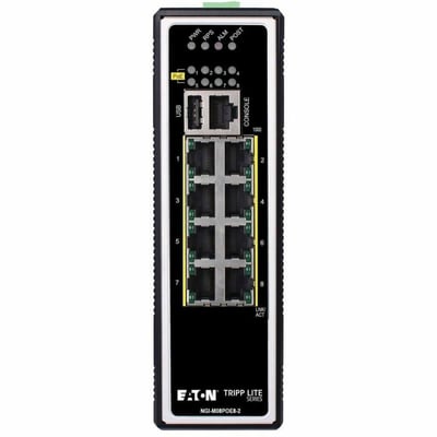 Tripp Lite by Eaton 8-Port Managed Industrial Gigabit Ethernet Switch - Layer 2, 1 Gbps, PoE+ 30W, -40 to 75C, DIN Mount - TAA Compliant