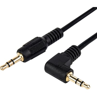 Rocstor Premium Slim 3.5mm to Right Angle Stereo Audio Cable 6 ft - M/M - Mini-phone Male Stereo Audio - Mini-phone Male Stereo Audio Male to Right Angle Male- .3m - Black - For Smartphone, Mobile Phones, iPhone (with Headphone Jack), iPod AND MP3