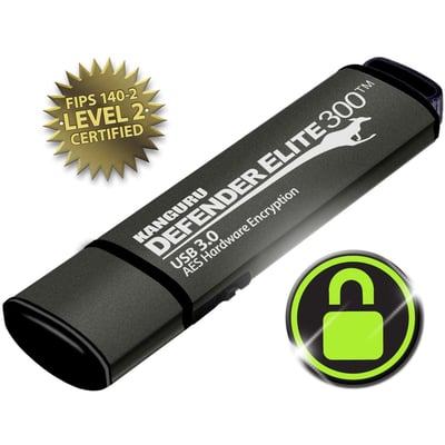 Kanguru Defender Elite300 FIPS 140-2 Certified, AES XTS 256-Bit Hardware Encrypted USB 3 Secure Flash Drive with Physical Write Protect Switch, 256G