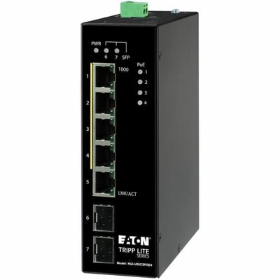 Tripp Lite by Eaton 5-Port Unmanaged Industrial Gigabit Ethernet Switch 10/100/1000 Mbps PoE+ 30W -10 to 60C 2 GbE SFP Slots DIN Mount - TAA Compliant