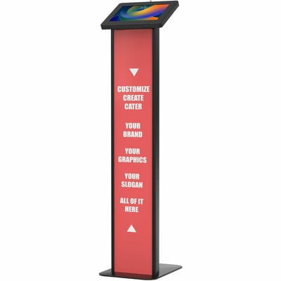 CTA Digital Customizable Premium Locking Floor Stand Kiosk with Graphic Card Slot for branding for 10.2-in iPad 7th/ 8th/ 9th Gen & More (Black)