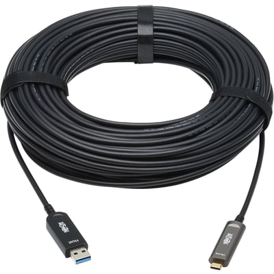 Tripp Lite by Eaton USB-A to USB-C AOC Cable (M/M) - USB 3.2 Gen 2 (10Gbps) Plenum-Rated Fiber Active Optical - Data Only Black 20 m (66 ft.)