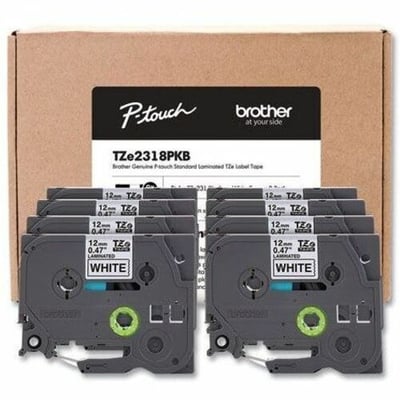 Brother P-Touch Label Maker Tape, Black/White, Pack Of 8 Rolls