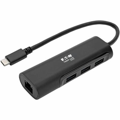 Tripp Lite by Eaton 3-Port USB 3.x (5Gbps) Hub with LAN Port USB-C to 3x USB-A Ports and Gigabit Ethernet Black