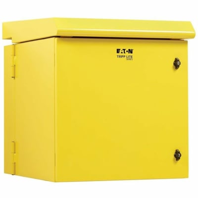 Tripp Lite by Eaton SmartRack Industrial Enclosure with Lock - NEMA 3R, Wall Mount, Metal Construction, Hinged Back, Internal Fans, 28 in. Depth, 12U, Yellow