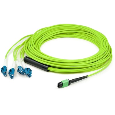 AddOn 7m MPO/UPC to 4xLC/UPC Duplex Lime Green OM5 OFNR (Riser-Rated) 12-Strand Fiber Fanout Cable