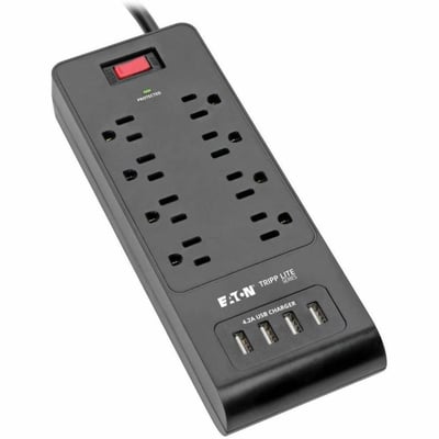 Tripp Lite by Eaton 8-Outlet Surge Protector with 4 USB Ports (4.2A Shared) - 6 ft. (1.83 m) Cord 1800 Joules Black
