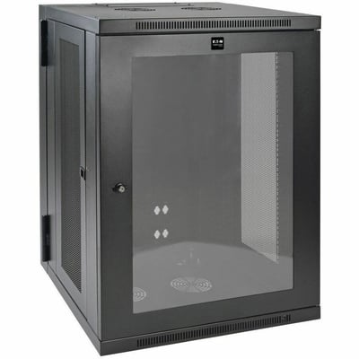 Tripp Lite by Eaton SmartRack 18U Low-Profile Switch-Depth Wall-Mount Half-Height Rack Enclosure Clear Acrylic Window Hinged Back