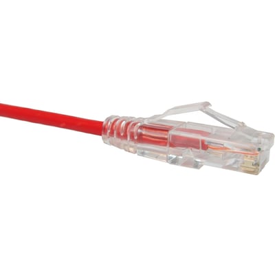 CAT6 SLIM ETHERNET PATCH CABLE, 07FT, RED, UTP, 28AWG, SNAGLESS RJ45 CONNECTORS