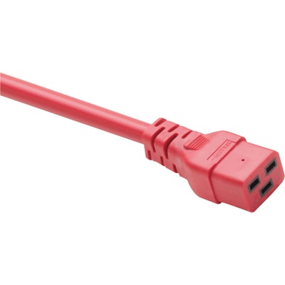 POWER CORD C19 - C20, 12AWG, 20AMP, 250V, HEAVY DUTY SJT JACKET, RED, 8FT, C19
