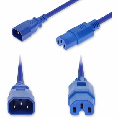 3FT C14 C15 14 AWG BLU PWR CBL HI-TEMP 250V AT 15A PVC SJT