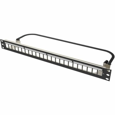 Ortronics Clarity HDJ 24-Port, 1RU Shielded High Density Jack, Unloaded Flat Panel - Black