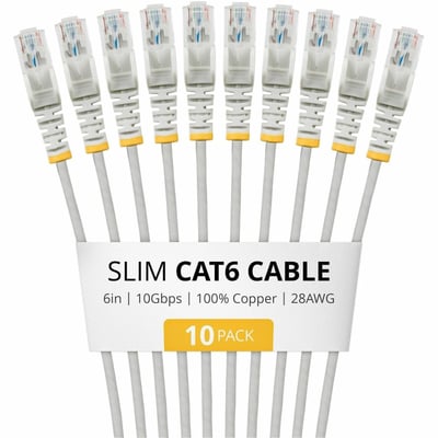 SLIM CAT6 CABLE 10 PACK GRAY SLIM SNAGLESS RJ45 UTP PATCH CABLE