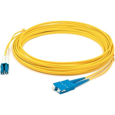 AddOn 42m SC to LC Yellow OS2 Duplex OFNR (Riser-Rated) SMF Fiber Patch Cable