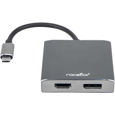 Rocstor Premium USB-C to DisplayPort & HDMI Dual Port Adapter - DisplayPort 4K @60Hz, HDMI 4K@30Hz - USB Type- C to 1x DisplayPort & 1x HDMI - 2-Port MST Adapter - for Mac and Windows - 4Kx2K 60Hz DisplayPort Resolutions up to 3840x2160, 4Kx2K 30Hz HDMI