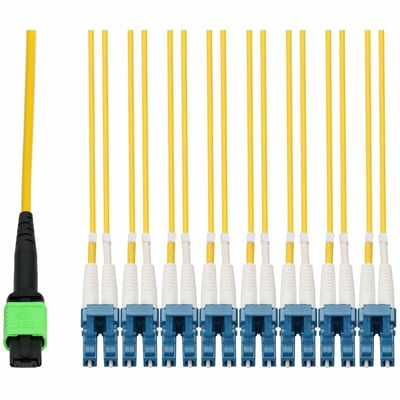 AddOn 3m MPO/APC to 4xLC/UPC Duplex Yellow OS2 OFNR (Riser-Rated) 8-Strand TAA SMF Fiber Fanout Cable