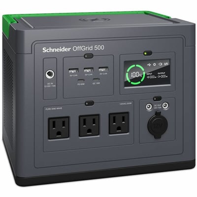 SCHNEIDER OFFGRID PORTABLE POWER STATION 500, 120V, 516.6WH LITHIUM-ION, 3 NEMA