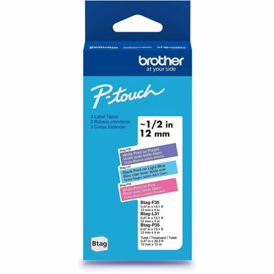 12MM 4M X 3PK BTAG TAPES FOR P-TOUCH LABEL MAKERS COLO