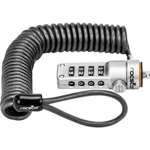 Rocstor Rocbolt Portable Security Cable With Combination Lock and Self-Coiling Steel Cable - Resettable - 4-digit - Galvanized Steel, Zinc Alloy - 6 ft - For Notebook, Docking Station, Desktop Computer, Monitor (Compatible to Kens