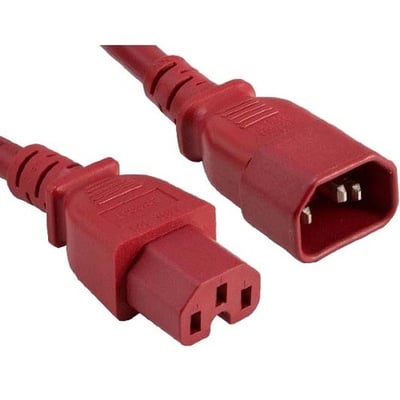ENET C14 to C15 8ft Red Power Extension Cord 14 AWG 15A NEMA IEC-320 C14 to NEMA IEC-320 C15 Red 8'